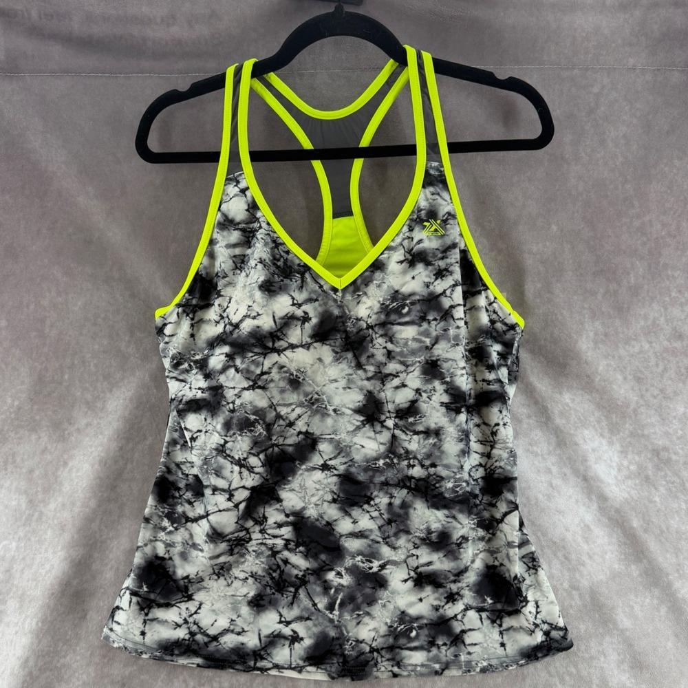 ZeroXposur Womens Neon Yellow Marble Tie Dye Racerback Tankini Swim Top Size 16